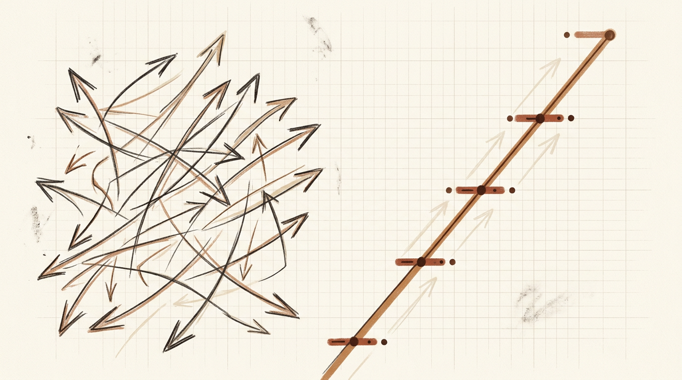 Abstract sketch: alignment path versus scattered speed